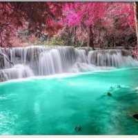 Диамантен гоблен"Водопад с розова гора", снимка 1 - Гоблени - 25635616