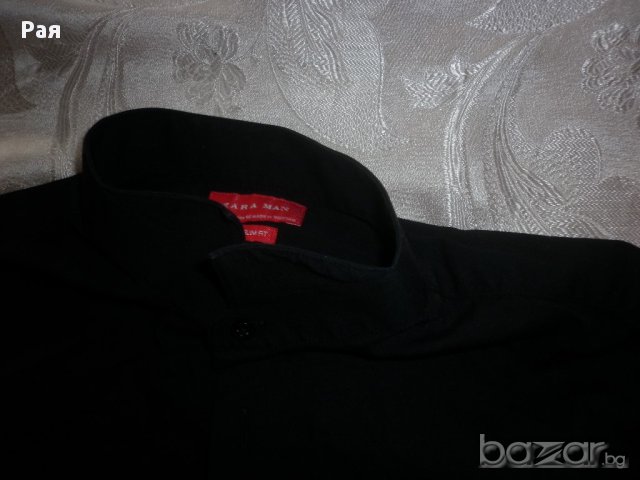 Мъжка черна риза със столче яка Zara Men, снимка 3 - Ризи - 17053217