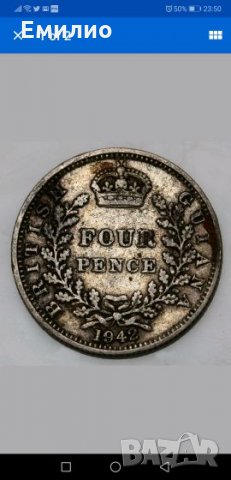 Rare British Guiana 4 Pence 1942, снимка 1 - Нумизматика и бонистика - 24834701