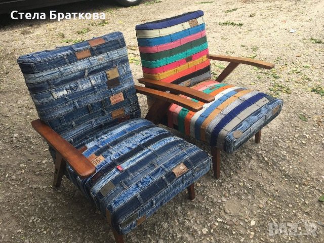 Дънкови кресла / Ръчно изработена дамаска , снимка 9 - Дивани и мека мебел - 22317721