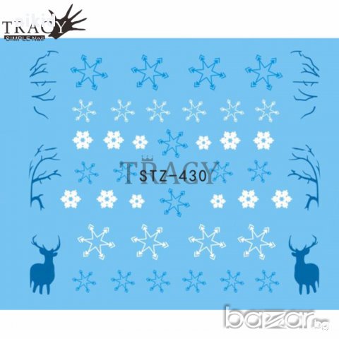 син лист елени и снежинки татос ваденки водни стикери за нокти маникюр, снимка 2 - Продукти за маникюр - 17601790