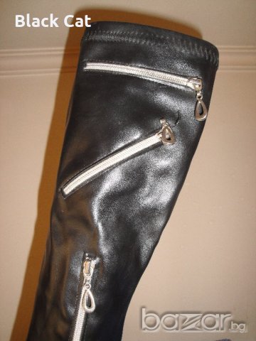 Италиански черни кожени дамски ботуши, с декоративни ципове, естествена кожа, зимни обувки, чизми, снимка 15 - Дамски ботуши - 19758410