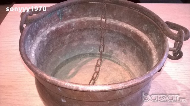 Медно котле с дръжка и синджир 30/18см-внос швеицария, снимка 10 - Антикварни и старинни предмети - 14517617