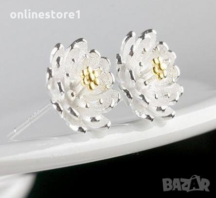 Сребърни обеци - цвете 925 сребро BF109, снимка 2 - Обеци - 24324272