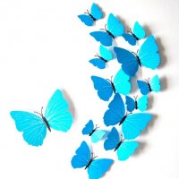 3D 12 бр pvc бяло сини на черти магнитни и самозалепващи пеперуди декорация за стена и мебел, снимка 2 - Други - 25923360
