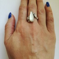 Стар сребърен пръстен с бял седеф, снимка 1 - Пръстени - 22064912