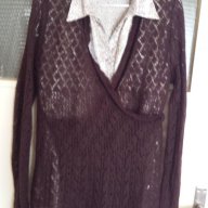 Сатенена блуза с кафява жилетка, размер Л, снимка 5 - Блузи с дълъг ръкав и пуловери - 18188555