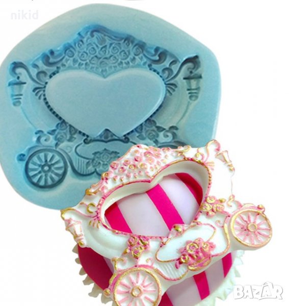 Малка каляска рамка сърце силиконов молд форма декорация фондан шоколад украса мъфини, снимка 1