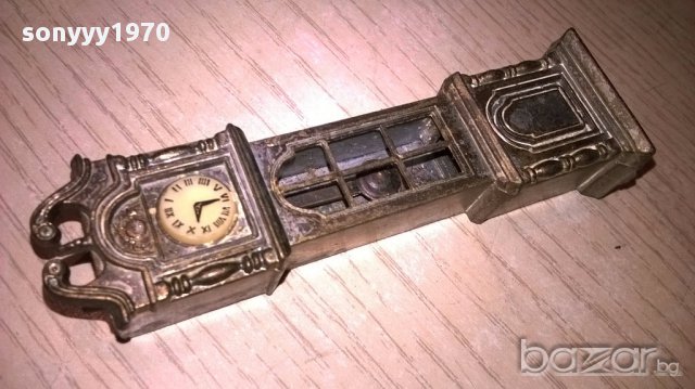 Мини ретро колекция часовник с махало-месинг-9х3х2см-внос швеицария, снимка 2 - Антикварни и старинни предмети - 17522437
