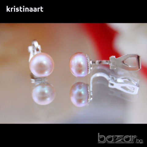 Обеци с естествени  перли на клипс, клac АA,, снимка 4 - Обеци - 20608910