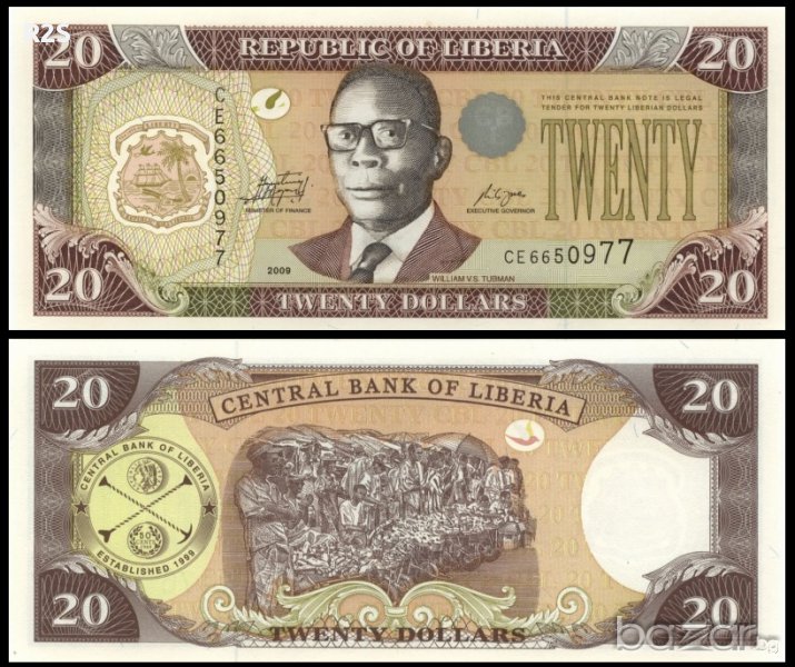 ЛИБЕРИЯ LIBERIA 20 Dollars, P28e, 2009 UNC, снимка 1