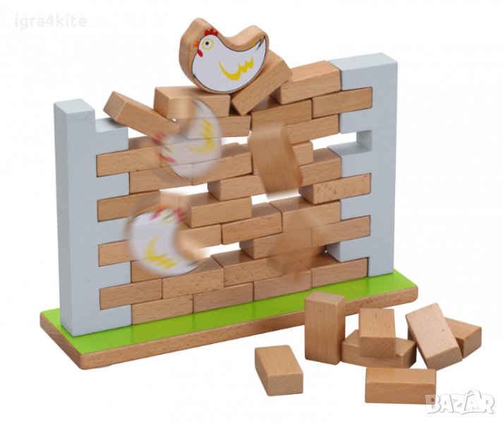 -40% JENGA  Дървена Дженга стена с тухли за редене и бутане с пиленце, снимка 1