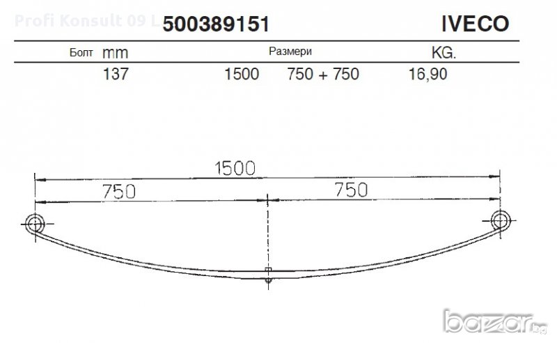 Заден еднолистов ресор/ресьор Iveco Daily S2000 след 99г до 3.5t, снимка 1