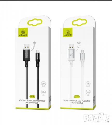 Micro USB кабел - USAMS U16 Voice Control LED Flowing, снимка 4 - USB кабели - 26177419
