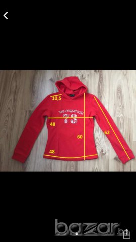 Детски полар НОВ, неизползван, червен, надпис със сребърен брокат, ръст 164, снимка 4 - Детски анцузи и суичери - 12964692