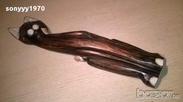 Голямо дървено коте-51х12х5см-внос швеицария, снимка 2 - Антикварни и старинни предмети - 16739689