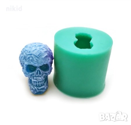 3D череп в цилиндър силиконов молд форма за фондан гипс сапун смола и др украса, снимка 1 - Форми - 26107644