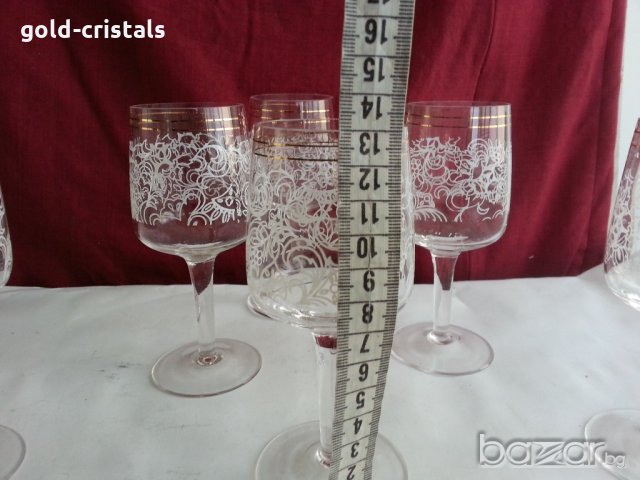 Ретро кристални чаши с златен кант за ракия и вино, снимка 6 - Антикварни и старинни предмети - 20757709