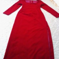 Червена рокля копринено кадифе + подарък, снимка 2 - Рокли - 24157757