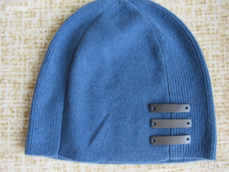 Синя мъжка машинно плетена шапка, 100% кашмир, Монголия, снимка 1