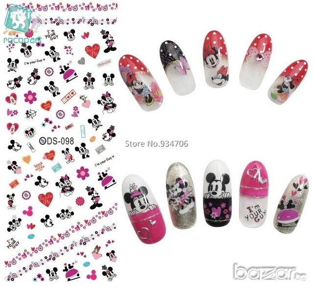Мики и Мини Маус слайдер ds-098 лист татос ваденки водни стикери за нокти маникюр, снимка 1
