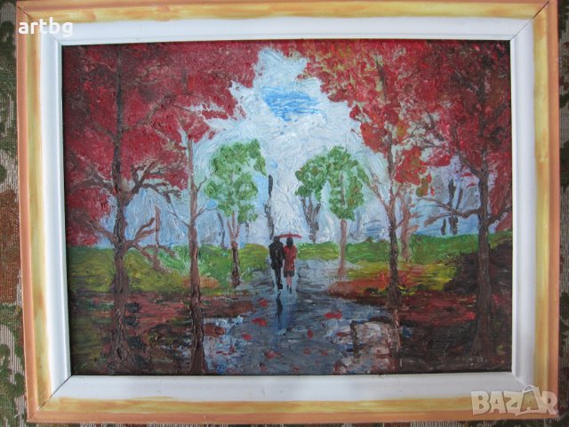 Автентична картина "В дъжда", снимка 2 - Картини - 24695151