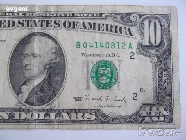 банкнота от 10 долара 1990, снимка 3 - Нумизматика и бонистика - 19284729