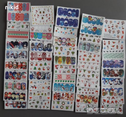Коледни 48 бр слайдер ваденки A1129-1176 водни стикери за нокти маникюр, снимка 4 - Продукти за маникюр - 20610082
