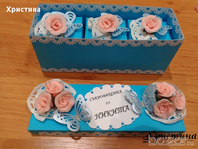 Кутия за бебешки съкровища за момче с рози, снимка 4 - Подаръци за кръщене - 17195744