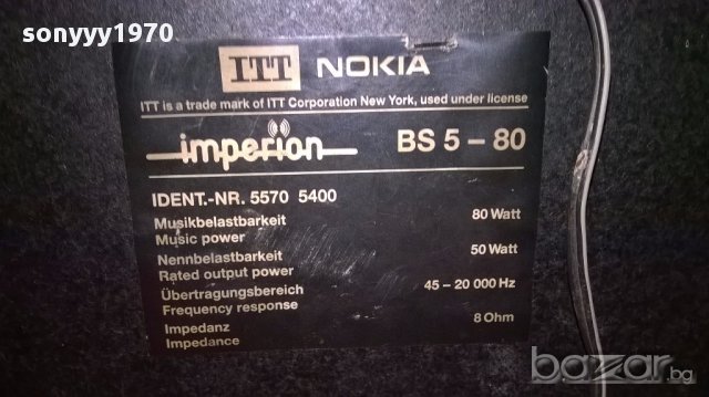 Itt-nokia-imperion bs5-80/8ohms/2х80watt-78/25/24см-внос швеицария, снимка 2 - Тонколони - 14600719