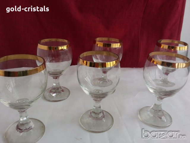 Ретро кристални чаши с златен кант , снимка 6 - Антикварни и старинни предмети - 19581397