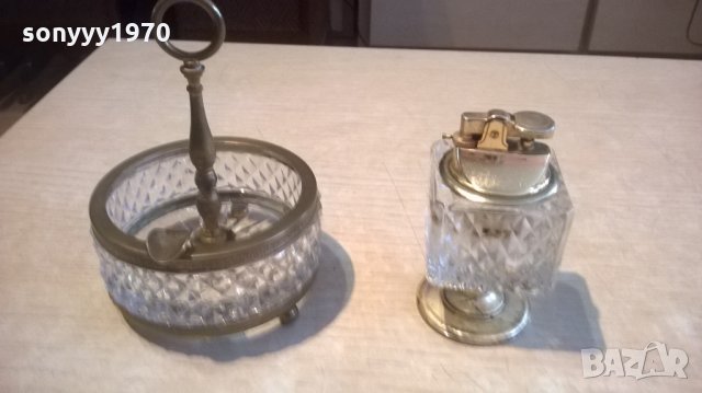 АНТИК-кристални-пепелник+запалка-внос франция, снимка 9 - Антикварни и старинни предмети - 23751589
