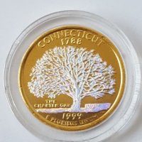 State Quarter GOLDEN PLATE 25 cents 1999 год. CONNECTICUT-1788 UNC, снимка 3 - Нумизматика и бонистика - 19323412