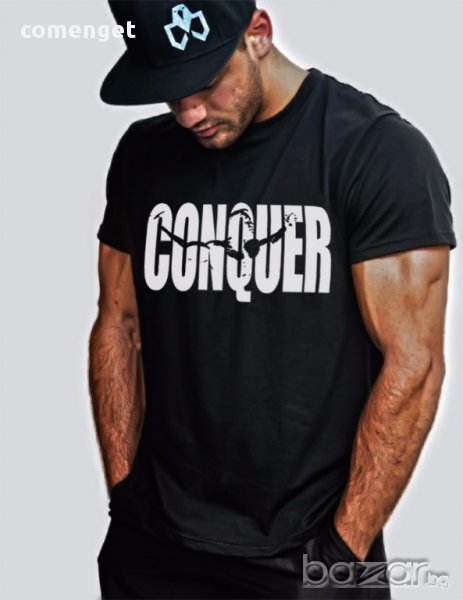 Fitness Mania! Мъжки тениски CONQUER ARNOLD - различни цветове! Бъди различен поръчай с твоя снимка!, снимка 1