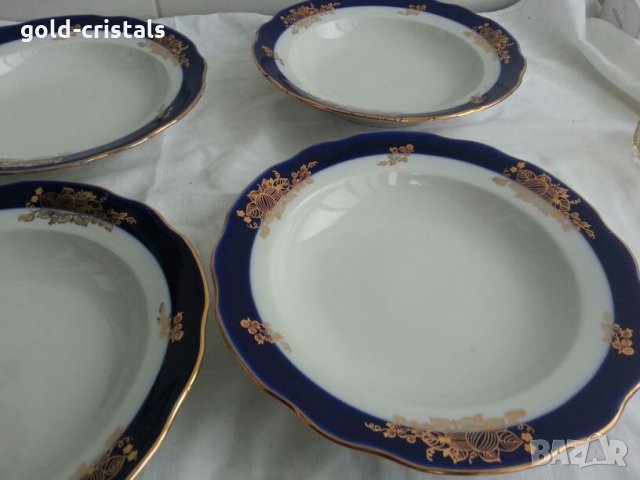 Сервиз руски порцеланови чинии кобалт с позлата , снимка 6 - Антикварни и старинни предмети - 24078952