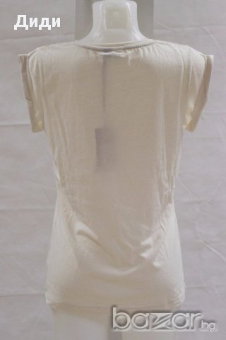 Дамска блуза с къс ръкав в цвят слонова кост марка Miss Scot - XL, снимка 3 - Тениски - 16504185