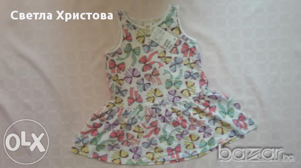 18-24м 92см Рокля за лятото H&M  Материя - памук Цвят - бяла с панделки нова, подходяща за подарък, снимка 2 - Бебешки рокли - 11946864