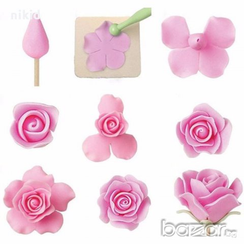 4 бр форми резци резец цвете роза розички форма украса декор торта сладки с фондан тесто и др. , снимка 2 - Форми - 14452193