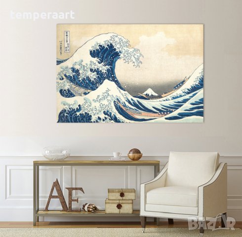 Картина Голямата вълна на Канагава- Хокусай, репродукция, канава, модерна картина, пано № 242
