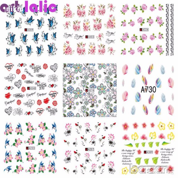  # 2 МОДЕЛ 50 бр татос ваденки водни стикери микс цветя пеперуди и други, снимка 1