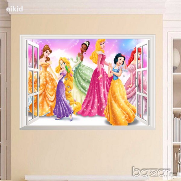 3D ефект 6 Приказни героини Принцеси през прозорец Постер стикер лепенка за стена детска стая, снимка 1