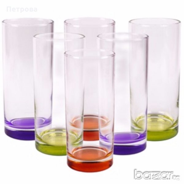 Комплект чаши с дъно от цветно стъкло, снимка 1