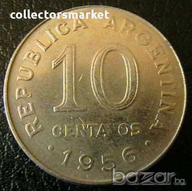 10 центаво 1956, Аржентина, снимка 1 - Нумизматика и бонистика - 15764190