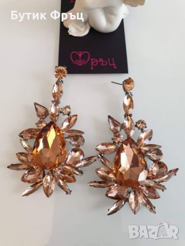 Обеци голд розе кристали , снимка 4 - Обеци - 25004207