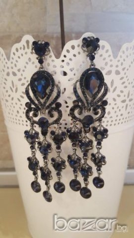 Обеци сини кристали, снимка 2 - Обеци - 20041274