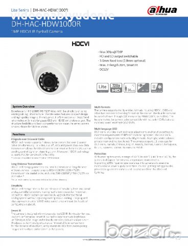 Широкоъгълна 2.8мм Dahua HDCVI Куполна Охранителна Камера. Модел: DH-HAC-HDW1000RP-0280B-S2, снимка 8 - Камери - 14212500