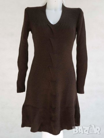 Зимна плетена тъмнокафява рокля марка Fobya - S/M/L, снимка 2 - Рокли - 23241236