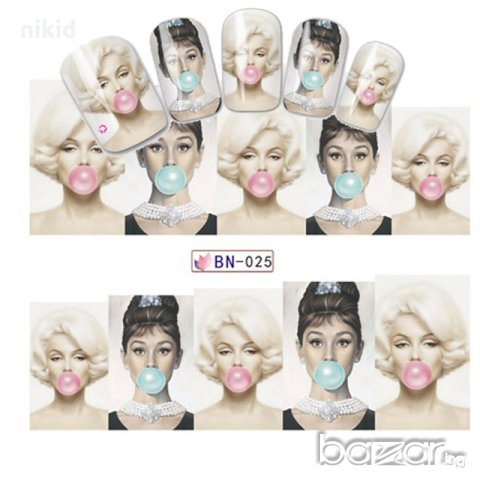 BN-025 Дама с дъвка балон татос слайдер ваденки водни стикери за нокти маникюр