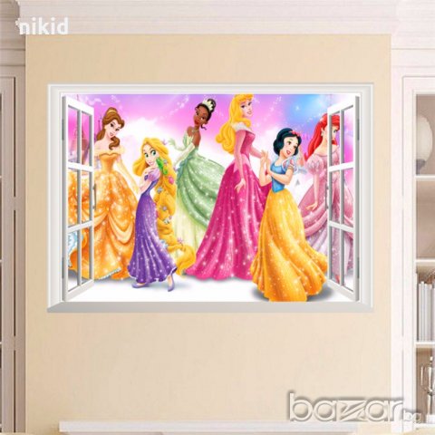 3D ефект 6 Приказни героини Принцеси през прозорец Постер стикер лепенка за  стена детска стая в Други в гр. Ямбол - ID19109323 — Bazar.bg