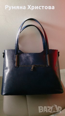 Нова, тъмно синя дамска чанта от естествена кожа, снимка 2 - Чанти - 23745179